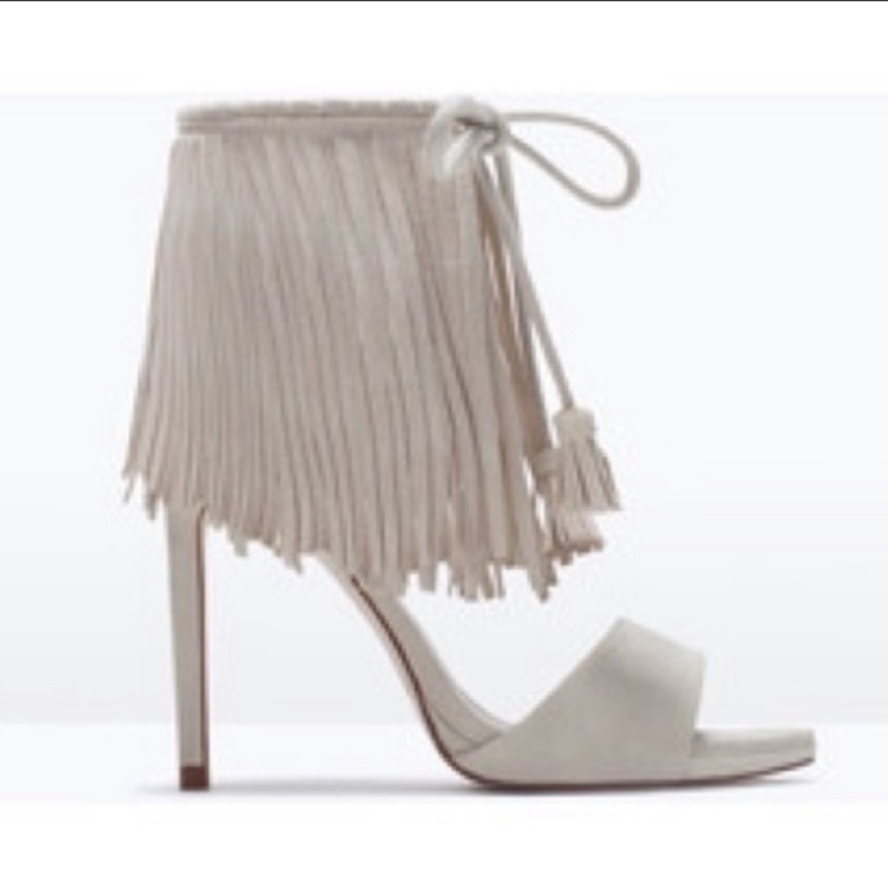 Cream Fringe Stiletto  by Zara